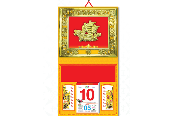 Bìa Treo Lịch 2019 Metalize Ép Kim Cao Cấp 7 Màu (40 x 80 cm) Mẫu Khung Vàng - Dán Nổi Hình Thuyền Rồng - KV162